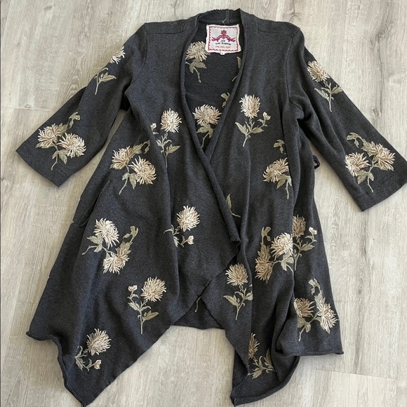 Johnny Was Margarit Wrap Embroidered Cardigan Kimono Gray Womens L Boho Folk - Picture 3 of 13